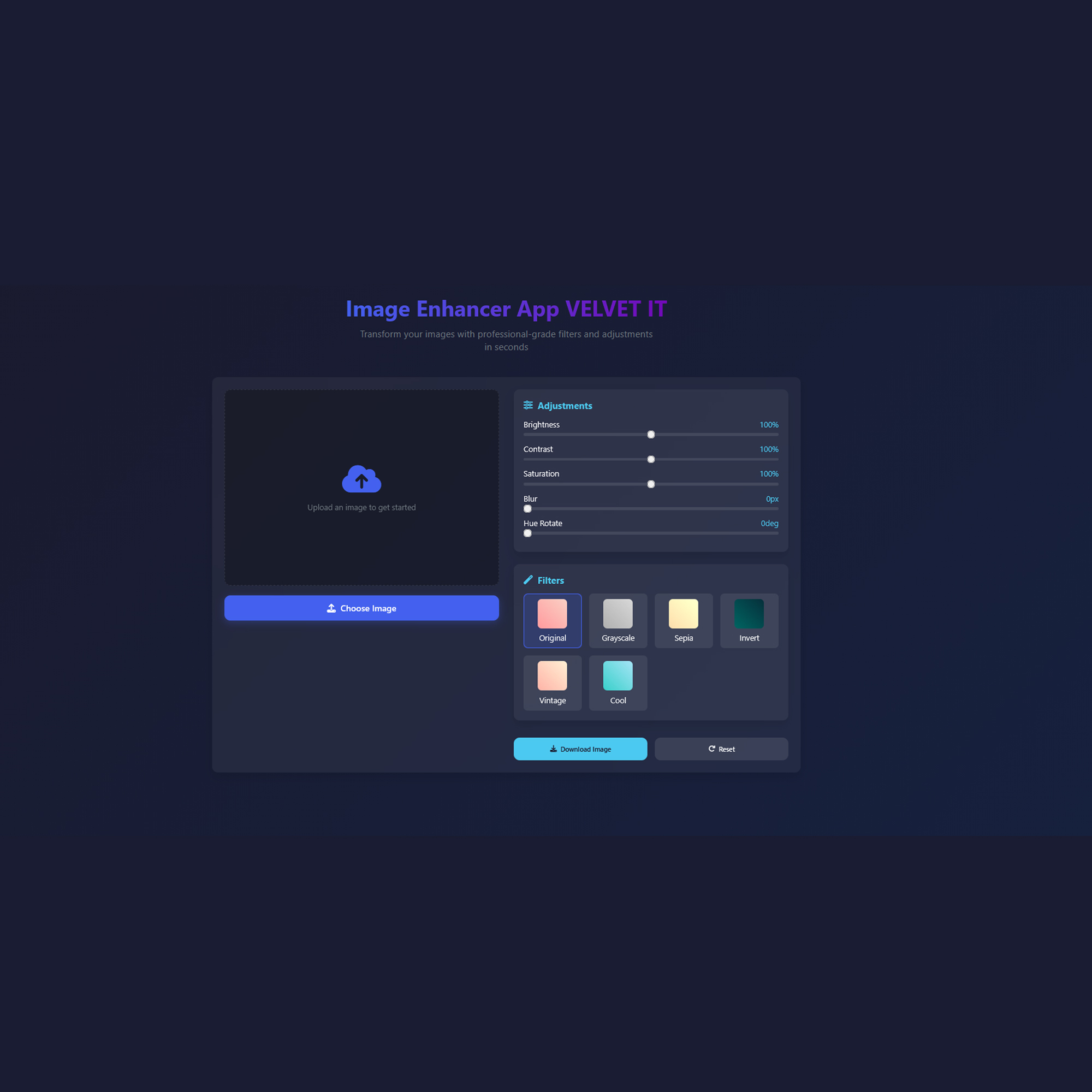 asfaf Image Enhancer App Using HTML, CSS and JavaScript with Source Code - Image 1